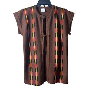 Vintage‎ Boho Southwest Knit Tie Cardigan Brown Geometric Aztec Festival Earthy